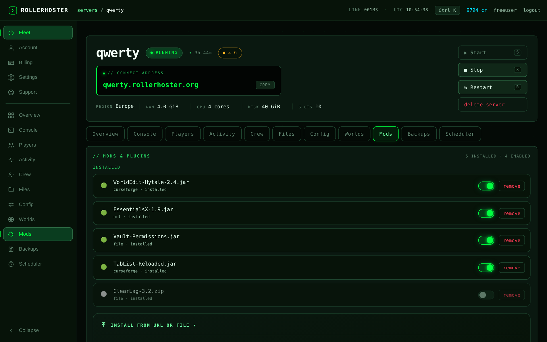 Mod manager with installed mods and enable toggles